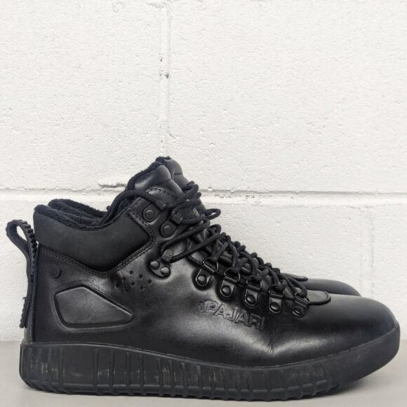 Mens SZ 9-9.5 Pajar Black Sneaker Winter Boot Comfort Faux Fur Lined Leather - Picture 1 of 9